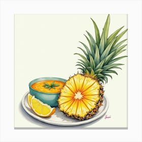 Watercolor Portrayal Of A Fresh And Tangy Pineapple Salsa On A Stylish Kitchen Countertop Canvas Print