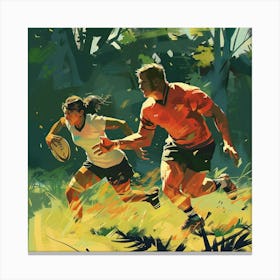 Rugby Players In The Woods Canvas Print