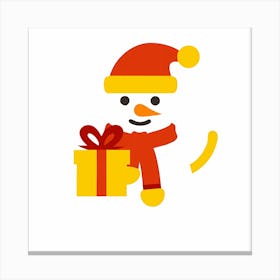 Snowman With Gift Canvas Print