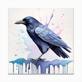 Crow Watercolor Dripping 2 Canvas Print