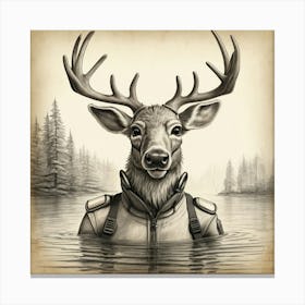 Deer In Water 2 Canvas Print