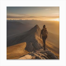 Man Standing On Top Of A Mountain 3 Canvas Print