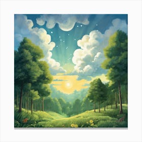 Landscape With Trees And Clouds Canvas Print