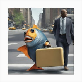 Fish and man in the city Canvas Print