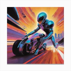 Futuristic Man Riding A Motorcycle Canvas Print