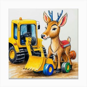 Deer With Bulldozer 1 Canvas Print