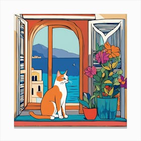 Open Window With Cat Matisse Style Amalfi Coast 26 Canvas Print