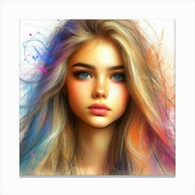 Girl With Colorful Hair Canvas Print