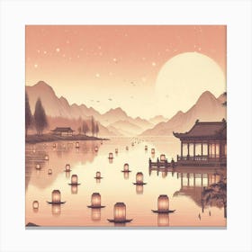 Chinese Lanterns On The Lake Canvas Print