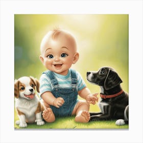 Baby And Dogs Canvas Print