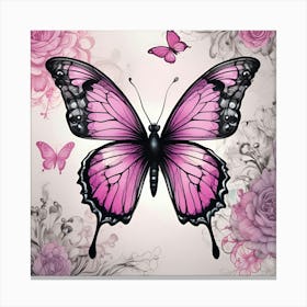 Pink Butterfly With Roses Canvas Print