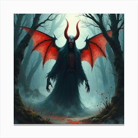 Demonic Soul In A Watercolor Haunted Realm, Dark And Vivid 1 Canvas Print