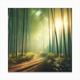 A peaceful and serene bamboo forest bathed in soft sunlight.2 Canvas Print