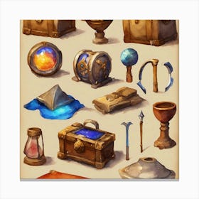 Watercolor Of Various Items Canvas Print