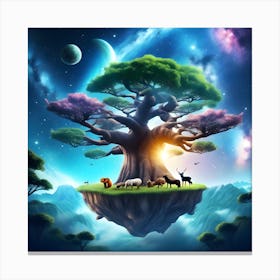 Galaxy Sky Big Tree Realistic Atmosphere Flying Island Many Animals Gathered Around The Big Tree 723378696 (1) Canvas Print