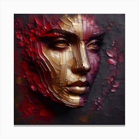 Portrait Of A Woman's Face - An Embossed Textured Abstract Artwork In Blood Red, Golden, And Purple Colors With Charcoal Background. Canvas Print