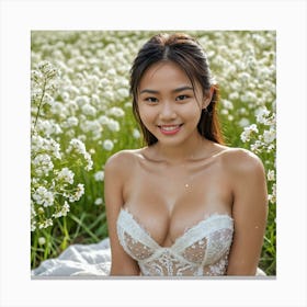 Asian Girl In A Field 1 Canvas Print