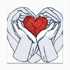 Heart Cross Stitch Pattern, A Heart Formed By Two Hands Coming Together Illustrating Connection And Affection Canvas Print