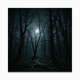 Forest At Night With A Full Moon Canvas Print