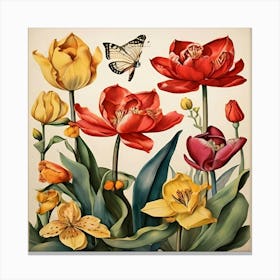 Tulips And Butterflies 5 Canvas Print