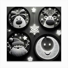 Happy Portraits In Monochrome, Made Out Of Yarn, Graphic, Bioluminescent 4 Canvas Print