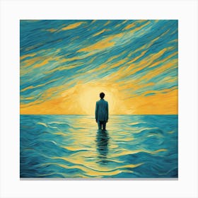 Man Standing In The Ocean Canvas Print