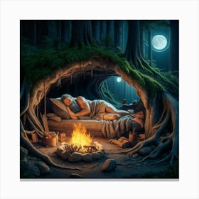 Man Sleeping In A Cave 1 Canvas Print