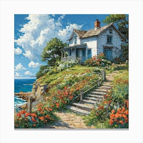 Cottage By The Sea Canvas Print