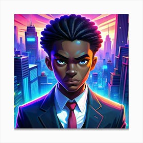 Man In Suit In Neon City Canvas Print