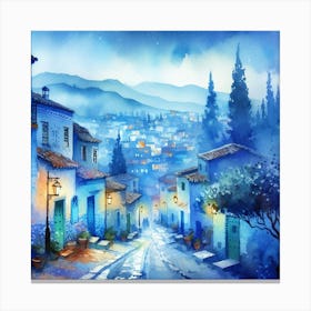 Watercolor Of A Blue Street Canvas Print