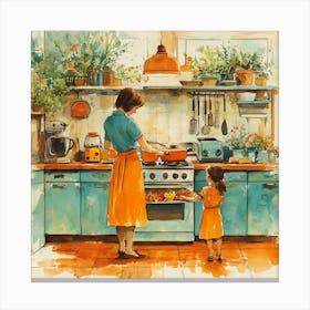 Mother And Daughter In The Kitchen Canvas Print