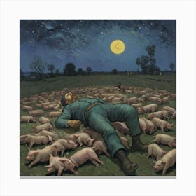 Pigs At Night Sleeping Men Canvas Print