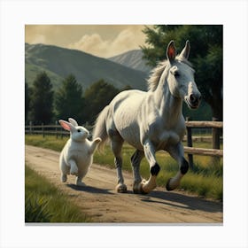 White Horse And Rabbit Canvas Print