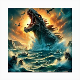 Godzilla In The Ocean Canvas Print