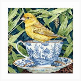 Yellow Finch In Teacup Canvas Print