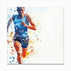 Watercolor Athlete Running Canvas Print