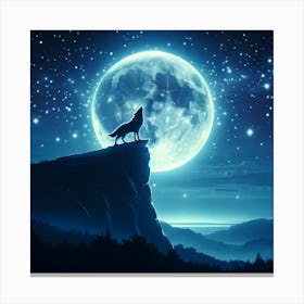 Moonlit Howl Wall Print Art A Mystical Scene Of A Wolf Howling Under A Starry Night Sky, Perfect For Adding A Touch Of Wonder To Any Space Canvas Print