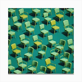 Row Of Chairs on Green Background Canvas Print