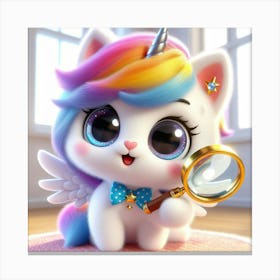 Unicorn Cat, caticorn With Magnifying Glass 6 Canvas Print