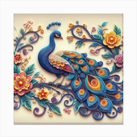 Peacock on flower branch 5 Canvas Print