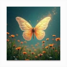 A Surreal Butterfly With Wings Of Flowing, Liquid Light Fluttering Through A Celestial Meadow 1 Canvas Print