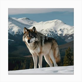 Wolf With Snowy Mountains 1 Canvas Print