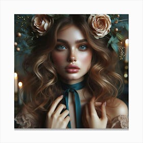 Beautiful Girl With Flowers 2 Canvas Print