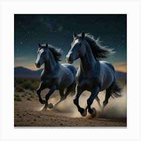 Two Horses Running At Night Canvas Print