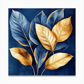 Gold And Blue Leaves Canvas Print