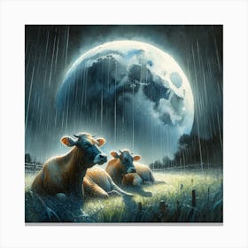 Cows Under The Moon Canvas Print