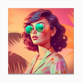 Tropical Girl In Sunglasses Canvas Print
