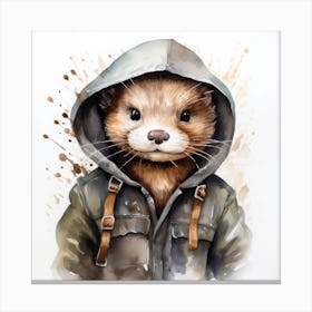 Watercolour Cartoon Otter In A Hoodie Canvas Print