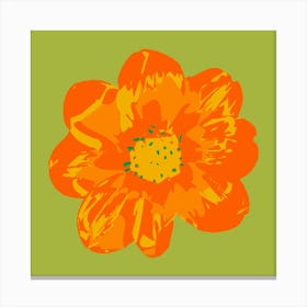 COSMIC COSMOS Single Abstract Floral Summer Bright Flower in Coral Orange Yellow on Lime Green Canvas Print