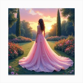 Radiant Gown Watercolor, Set In A Tranquil Garden At Twilight 1 Canvas Print